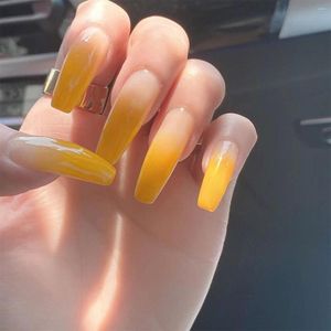 False unhas 24pcs gradiente amarelo de cola de remendo falso tipo removível Parágrafo longo Manicure Diy Uil Art Decoration for Manicures