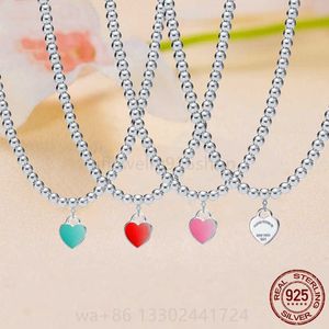 Pendant Necklaces TIF Designer Clasic Beaded Heart Tag Pendant Necklace 925 Sterlling Silver Jewelry Women Girlfriend Engagement Love GiftL230315