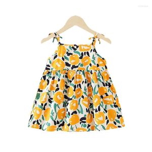 Meninas vestidos meninas meninas sem mangas 2023 Moda inspurridade saia vestido de praia de princesas para roupas de flores coreanas de verão bebê