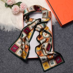 100% Silk Scarf Scarves 2023 Fashion Floral Print Silk Scarf Women Thin Neck Long Office Lady Shawl Bandanas Female Bag Hair Scarfs Handkerchief