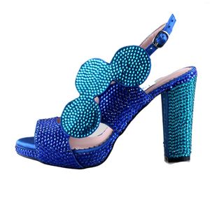 Dress Shoes CHS1193 Custom Made Big Size Royal Blue Mix Turquoise Stones Crystal Slingbacks Block Low Heel Women Bridal Wedding