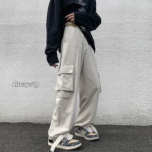 メンズパンツHybskr High Street Men Cargo Pants Solid Color Large Pocket Fashion Design Straight Ounser