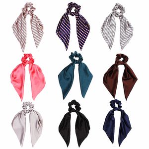 Fashion Colorful Bow Satin Long Ribbon Women Hair Scrunchies Scarf Ponytail Holder Elastic Hair Bands Hair Accessories 1954