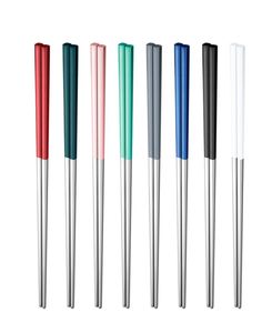 Färgglada återanvändbara matpinnar 304 Rostfritt stålhotningsticks Metall Chop Sticks som används för ris sushi servis JK2007XB3503544