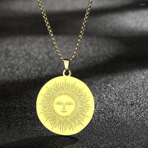 Colares pendentes Qiamni vintage aço inoxidável Sun Medallion Charm Charm Celestial Dainty for Momen Men Men Collier Jóias