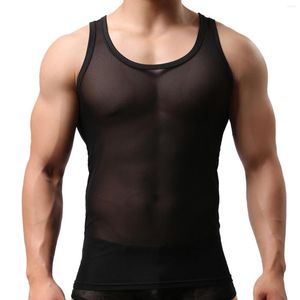 Men's Tank Tops Transparent Undershirt See-Through Sleeveless Shirt Mesh Breathable Bodybuilding Fitness Vest Sexy Men Singlet