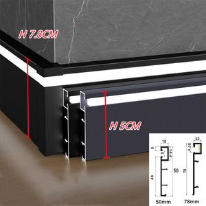 LED Strips 0.5/1M/Pcs 50mm 78mm LED Aluminium Profile Baseboard Hard Bar Strip Light Suface Mounted Metal Wall Skirting Channel Linear Lamp P230315