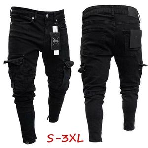 Calça masculina Moda Slim Fit Urban Straight Leg Black Troushers Denim Lápis casual Jogger Cargo S3XL 230314