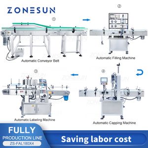 Zonesun أوتوماتيكية ملء السائل السائل وضع العلامات خط الزجاجة زجاجة زجاجة أوفورمبر المضخة المغناطيسية ZS-FAL180X4