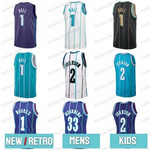 Nya Larry Johnson Jersey Muggsy Bogues Alonzo Mourning Lamelo Ball Throwback White Purple Teal Stitched Mens Basketball Retro Jerseys Mens Kids