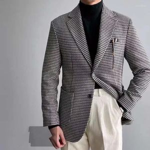 Ternos masculinos homens tweed terno uma peça cinza escuro marinha andorinha cinta lã comprimento médio bussiness retro espessamento jaqueta para padrinhos de casamento