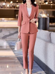 Kadınlar Suits Blazers Kadın İş Zarif Pantolon Ofis Takım Sıradan Katı Blazer Ceketler Kalem Pantsuit Kadın Moda Vintage Kıyafetler 2 Parça 230316