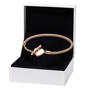Rose Gold Heart Tbar Snake Chain Bracelet for Pandorade 925 Sterling Silver Wedding Designer Jewelry for Women Girlend Giffer