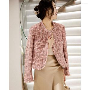Women's Jackets Korean Fashion Tweed Women Long Sleeve O-neck Single Breasted Autumn Winter Elegant Coats Gold Button Outwear