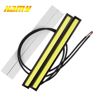 Strisce LED 2 PCS 17CM Car LED Light COB DRL Luci diurne di guida 12V 7000K Barra bianca Strisce in alluminio Pannello luci di lavoro per auto P230315