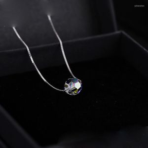 Collane con ciondolo Moda girocollo in argento sterling puro 925 Bijoux Pendenti con perline di cristallo sfaccettate colorate CZ Collana di gioielli