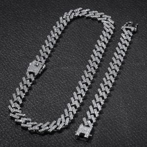 Correntes Jóias da moda Conjuntos de colares pulseiras 13/15 mm Iced 2 Linha Link cubano de cristal preto vermelho para homens Womennchains