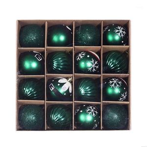 Decoração de festa 16 PCs PVC Christmas Ball Window Tree Decorações de árvores verde escuro Multi Color Hang Ornament