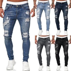 Męski styl mody dżinsowy Raped chude dżinsy solidne dżinsowe spodni swobodny Slim Fit Pencil Denim Pants