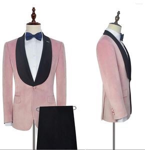 Garnitury męskie jasnoróżowe aksamitne smoking ślubny Slim Fit Shawl Lapel Custom Groom Party Prom Blazer Formal Wear Masculino 2 sztuki