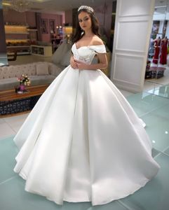 Elegante abito da ballo Abiti da sposa scollo a V senza maniche con spalle scoperte Paillettes Appliques Perline Lunghezza pavimento Ruffles Diamanti Abiti da sposa in pizzo Taglie forti Vestido de novia