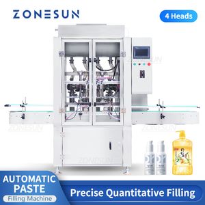 Zonesun Paste Filling Machine Automatic 4 Heads Servo Motor Piston Pump Cosmetic Peanut Butter Sauce Thick Liquid ZS-SV4P