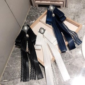 Brooches Pins Vintage Lace Long Bow Brooch Pearl Ribbon Tie Collar Pin Shirt Lapel Fashion Jewelry For Women Accessories