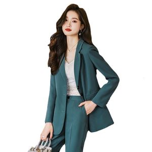 Ternos femininos Blazers Mulheres Pant Suitores Escritório Senhoras Café azul preto Blazer reto e calça Trabalho de negócios feminino 2 Peça 230316