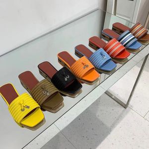 Strandtofflor Klassisk Platt klack Sommar Lazy Designer mode Vävt Hänge mulor floppar läder dam Slides damskor Hotel Bath Dam sexiga Sandaler Stor storlek