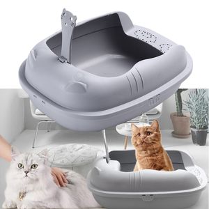 その他の猫用品猫のリターボックスペットトイレ盆地半閉鎖されたサンドボックス猫クリーニングバス盆地アンチスプラッシュプラスチック猫のリターベッドパン230314