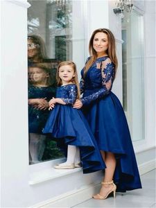 Family Matching Outfits Blue Mommy and Me Fashion Dresses Birthday Hi-Lo Mother Daughter Dresses Family Matching Clothing Mom Baby Kid Lace Tutu Dress 230316