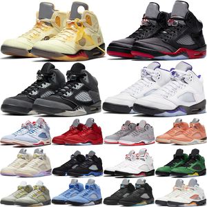 2024 Nuovo modello Scarpe da basket Racing Blue Jumpman 5s Casual Scarpe Casualball Scarpe sportive maschili da uomo di alta qualità Bull Oreo Mandarin Duck Bianco Blu viola Grape 40-47