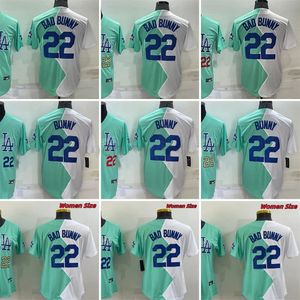 22 Bad Bunny New Baseball Jersey Blue and White Half Kolor Sched Men Men Size S-XXXL Jerseys