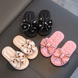 Slipper 2023 Bow Flats Open Ene Slide Sandals Non Slip Flip Flops Kids Home Slippers Kids Summer Summer Beach Shoe 230310