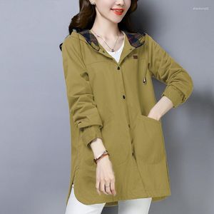Kvinnor Down Female Windbreaker Mid-längd 2023 Spring Autumn Fashion Slim Cotton Huva Outwear Tops Thin Casual Pocket Mother Trench Coat