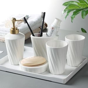 Bath Accessory Set Nordic Bathroom Set-Matte Simple Ceramic Five-piece Kit Toothbrush Holder Lotion Bottle Soap Dish Wash