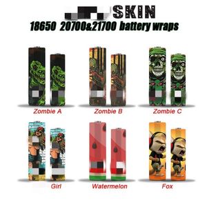 DHL 18650 20700 21700 Series Battery Wrap Electronics PVC Wrapper Shrinkable Sticker Watermelon Fox Zombie Patterns for Batteries