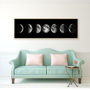 Heminredning andra minimalistiska månfaser duk målar svart och vit konst affisch grafisk stor väggbild för vardagsrum oramamat