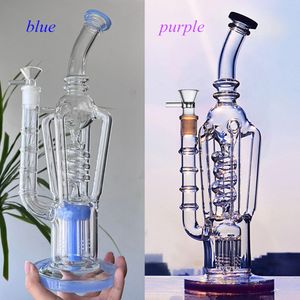 Bong di vetro spesso viola blu Heady Recycler Oil Rigs Narghilè Dabbers Tubi d'acqua in vetro 14 mm Diffusore giunto Perc Shisha Pipe