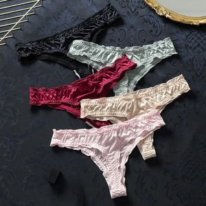 New Ruffle Satin Women's Underwear Low Waist Silk Cotton Panties Thong Sexy Sports Breathable Seamless Brief Elastic Underpants