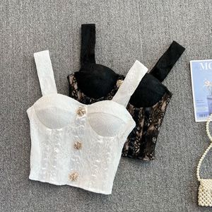 Women's spaghetti strap padded lace rhinestone patched sexy bustier tanks camis