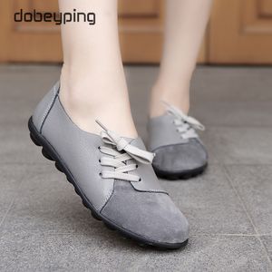 Dobeyping Nuove donne in pelle vera e propria scarpe da donna autunno primaverile allacciata per donne, dimensioni della scarpa casual femmina 35-44