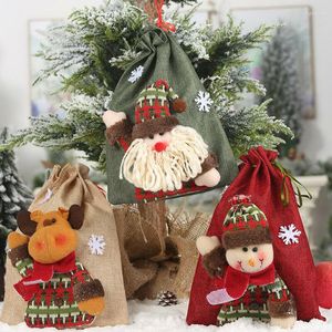 Christmas Decorations Fancy Reuseable Kids Xmas Gift Bags Cartoon Deer Bear Party Drawstring Packing Stocking Filler Holders