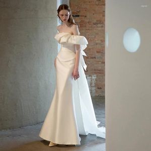 Party Dresses Bride Dress Sleeveless Simple Temperament White Princess Wedding Mermaid Evening Satin Off-shoulder Long Prom Gown