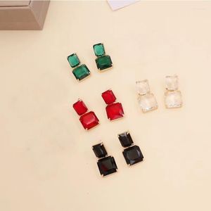 Ohrstecker 2023 Macaron Square Crystal Ohrstecker Europäischer und amerikanischer Stil Design Sense Lange Accessoires Großhandel