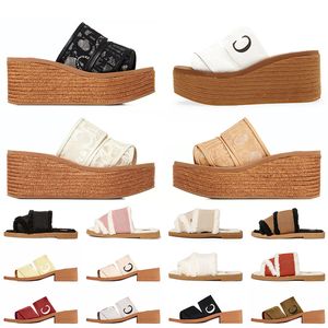 2023 Slippers Designers Women Woody Flat Mules Sandals Famous Designer Woman Slides Sail Canvas White Black Thick High Heel Outdoor Beach Slipper shoes