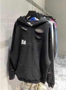Men's Hoodies Sweatshirts Plus Tattered Letter Hole print hoodie Autumn winter unisex men and Women's Casual student Fashion Hooded Long Sle T230316