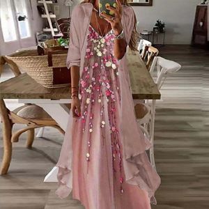 Casual Dresses 2023 Fashion Women's Two Piece Dress Set Ladies Evening Party Midi med Vintage Tulle Cardigan Elegant Set