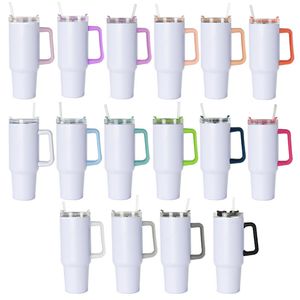 40 oz Sublimasyon Tumbler Renkli Sapta Paslanmaz Çelik Büyük Kapasiteli Bira Kupa Yalıtımlı Seyahat Kupa İçecekler Soğuk Seyahat Kahve Kupa 20 PCS/CASE