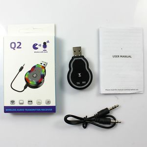 Q2 Kablosuz Audio Verici Alıcı Bluetooth Adaptörü HD Ses Kalitesi Bellek Bağlantısı USB WiFi Adaptörü Renkli Işık